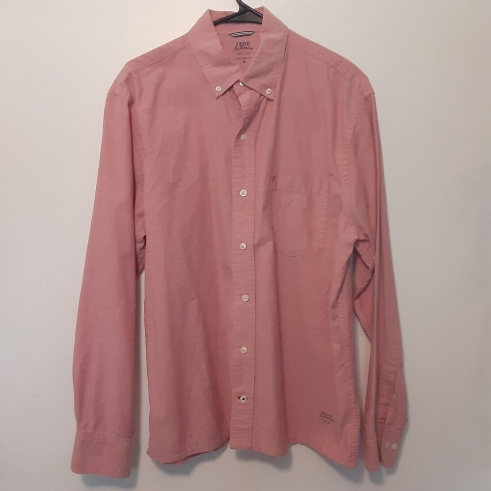 Izod Saltwater Relaxed Classics Mens M Light Red Long Sleeve Button Up Shirt
